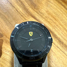 Ferrari Men's Quartz Analog Date 44mm Black Dial 50m Black Metal Bracelet