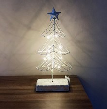 LED Deko Baum auf Fuß Metall Tannenbaum Silber Shabby Vintage Landhaus Batterie