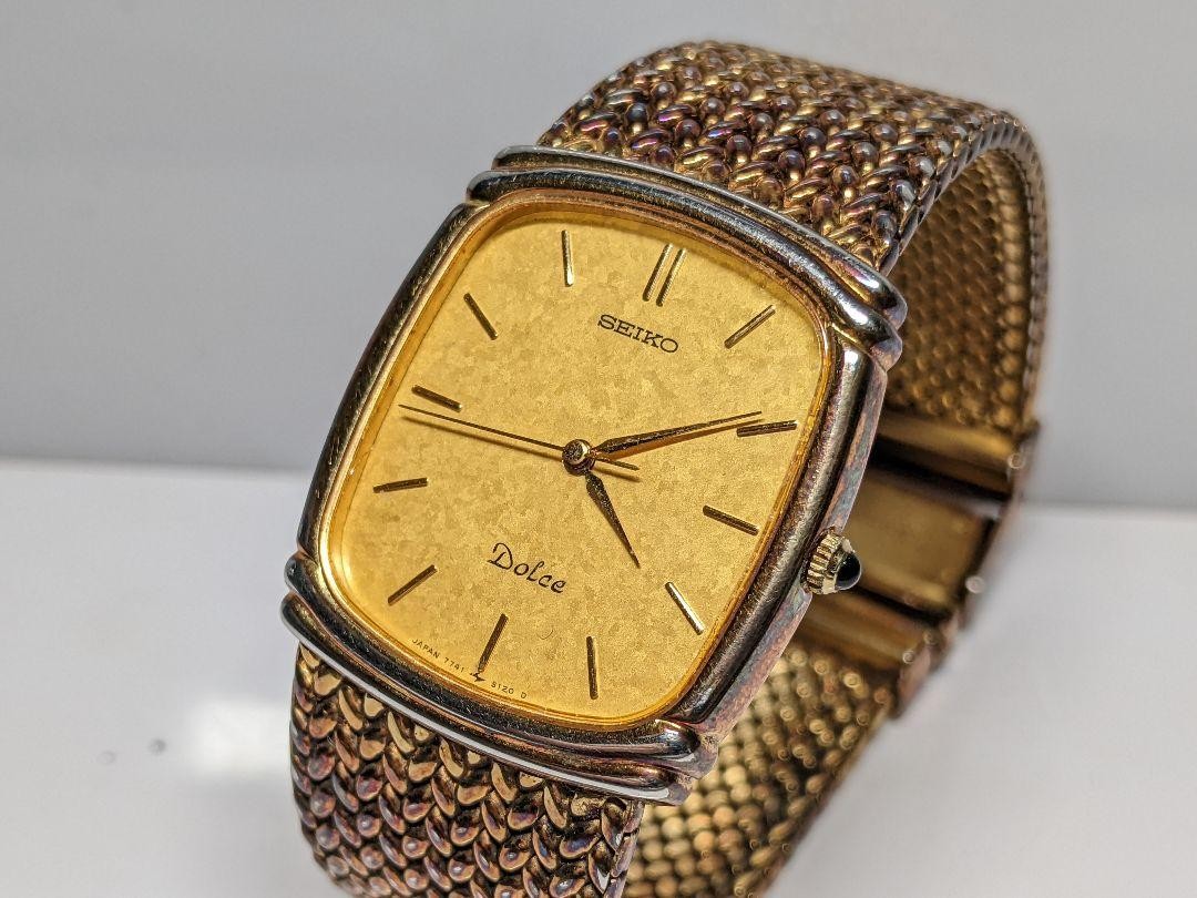 SEIKO Dolce 7741-5110 金文字盤 薄型 クォーツ 腕時計 SEIKO Dolce 7741-5110 Vintage Quartz Watch Analog Gold Dial Tested