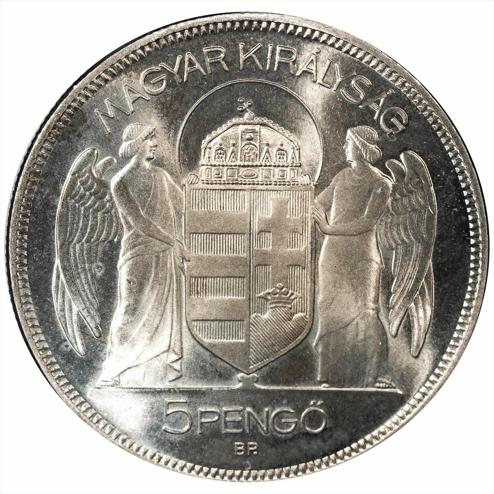 1930 Hungary Proof 5 Pengo Miklos Horthy Regency 25g .640 Silver 16g ASW - Image 2 of 3