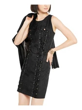 INC Womens Black Lace Sleeveless Jewel Neck Short Evening Fit + Flare Dress M