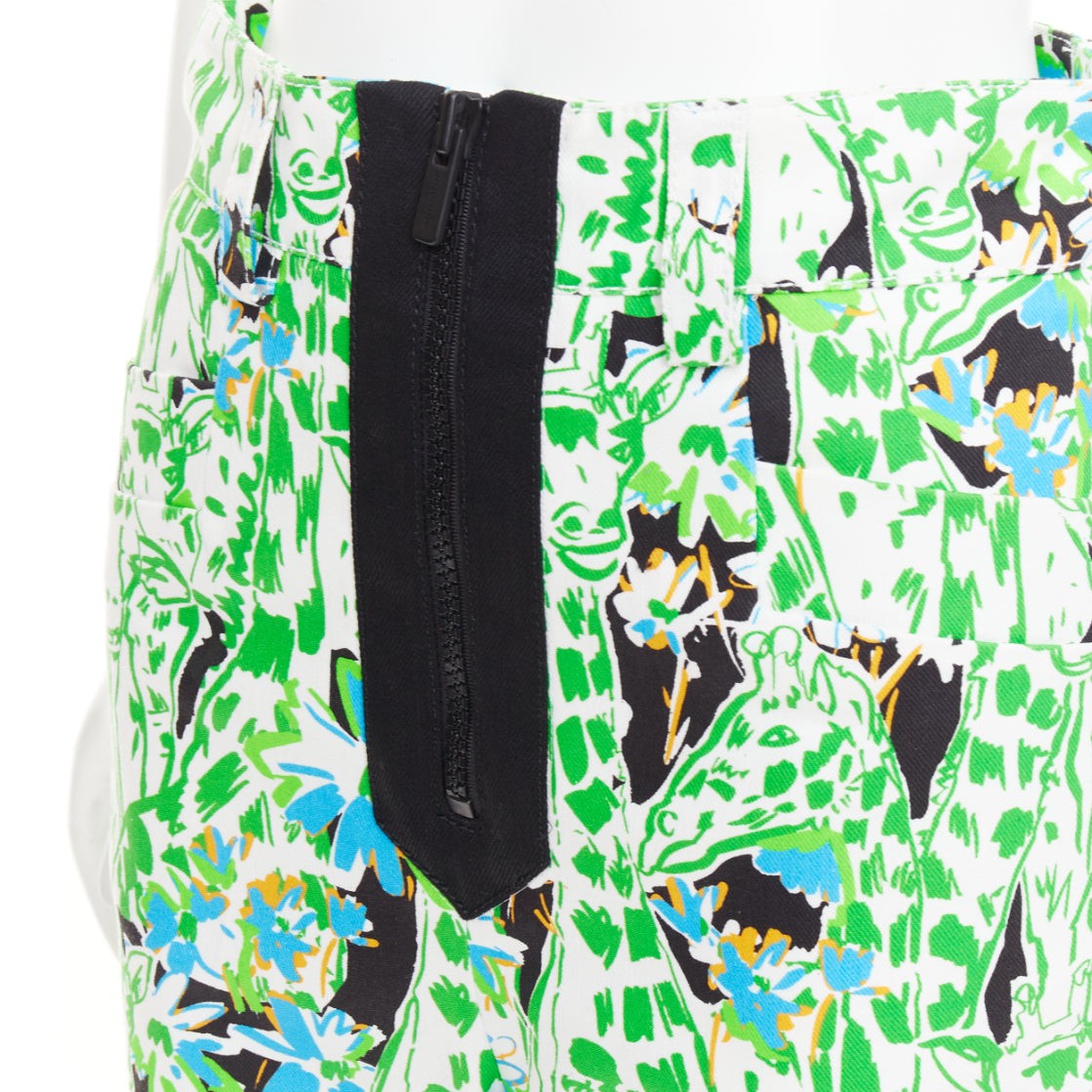 MIU MIU 2018 Runway green multi giraffe print feather hem flared