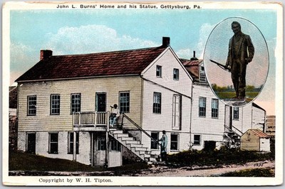 Gettysburg Pennsylvania PA, John L. Burn's Home and His Statue, Vintage Postcard