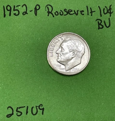 1952 Roosevelt Dime BU Uncirculated Mint State 90% Silver 10c US Coin
