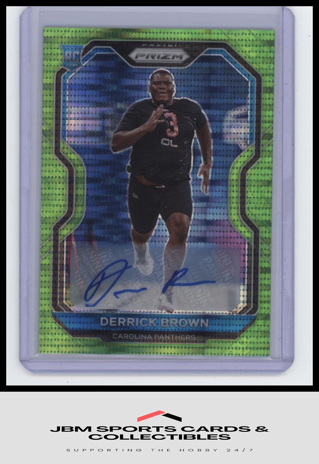 2020 Panini Prizm #365 Derrick Brown Rookie Autographs Neon Green Pulsar RC