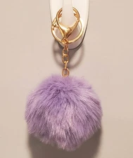 Lavender Purse Charm Keychain Key Fob Fluffy Plush Ball Key Ring Pom-Pom