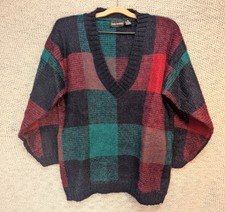 Paul Harris Vintage Men's Medium Mohair Blend Sweater Green/Red/Navy Mid Deep V