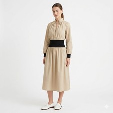 Tory Burch Poplin Knit-Waist long sleeve Dress old Money Preppy Minimalist SZ 8
