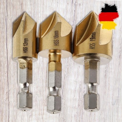 3 PCs Countersink Drill Bit Set 90 Grad 5 Flöte HSS Hex Schande Debring Bit
