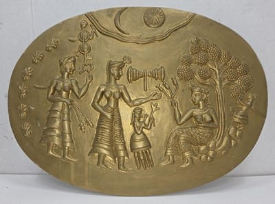 Greco Roman Demeter & Persephone Goddess Wall Plaque Relief Greek Mythology Gold