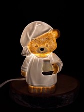 Vintage Lillian Vernon 6.25" Ceramic Sleepy Teddy Bear Night Light Working EUC