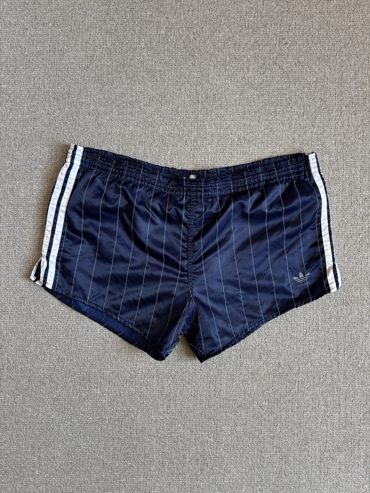 Vintage Adidas 80's Blue Striped Shiny Nylon Sprinter Shorts West Germany Made L