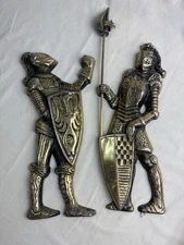 Vintage 1960's Set of 2 Metal Medieval Knight Wall Hangings by Norleans JAPAN