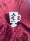 Mickey Mouse Coffee Cup Mug Footed Pedestal Walt Disney Vintage White Milk Glass