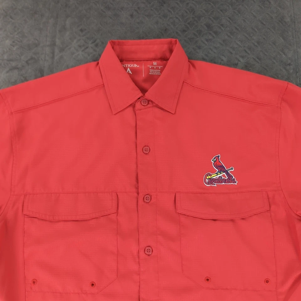 St Louis Cardinals Shirt Fishing Antigua Button Up Pockets Wicking Men Medium - Image 3 of 4