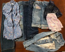 Lot 10 Girls Jean Clothes size 6, 7, 8 Outfits Tops Pants shirts Mixed Brands