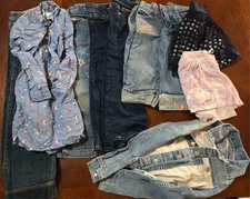 Lot 10 Girls Jean Clothes size 6, 7, 8  Outfits Tops Pants shirts Mixed Brands