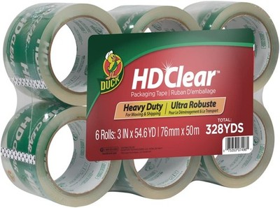 Duck HD Clear Extra Wide Packing Tape - 6 Rolls of Strong Heavy Duty Packing Tap