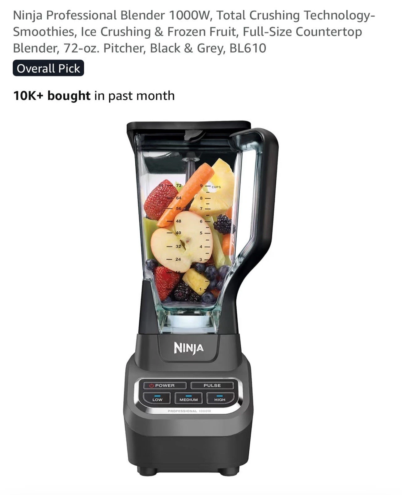 Ninja Blender BL610 Professional 1000W with Motor Base and Lid Blade
