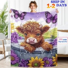 Highland Cow Blanket Flannel Soft Throw All Season Throws Gift For Xmas Girl Boy