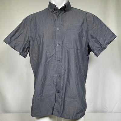 Banana Republic Gray Short Sleeve Button Up Two-Ply Cotton Shirt Men's XL