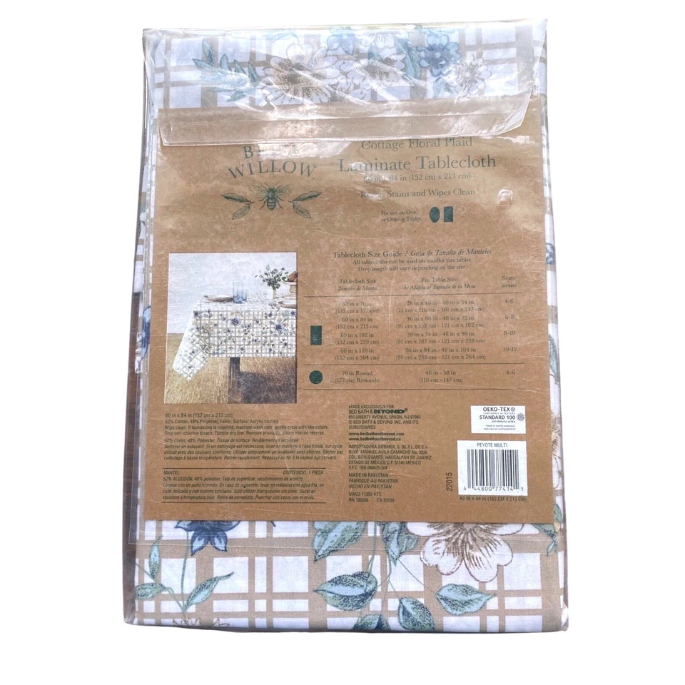 Bee & Willow Cottage Floral Plaid Laminated Fabric Oblong Tablecloth 60x84 New! - Image 2 of 2