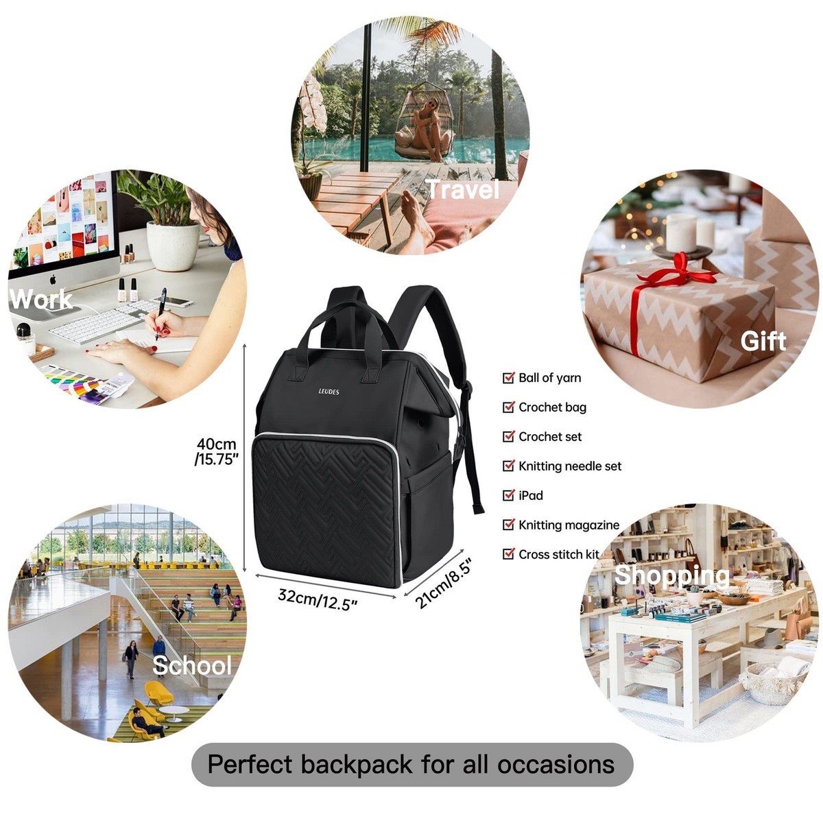 Leudes Knitting Bag Backpack, Yarn Storage Organizer Large  display picture 2