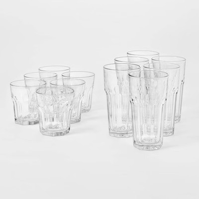 12pc Glass Tremont Tall and Short Faceted Tumbler Set - Threshold