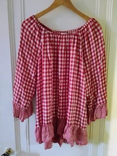 Counterparts Women's Boho Blouse Red Square Pattern Long Sleeve  Size XL Y2k