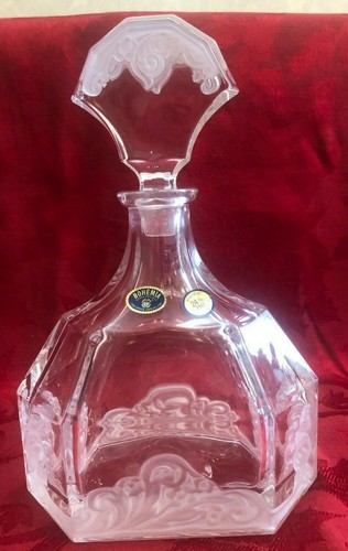Bohemia Frosted Clear Lead Crystal Glass Whyskey Liquor Decanter Bottle New 750 - Picture 2 of 12