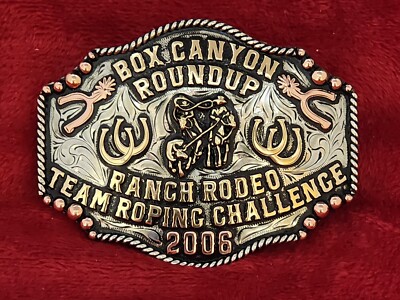 TROPHY CHAMPION RODEO BELT BUCKLE☆2006☆CANYON RANCH RODEO TEAM ROPING ...
