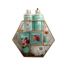 Bath And Body 7 Piece Set Shower Gel Shampoo Lotion Soap Essential Oil Pouf