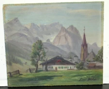 ANSO WEISE WUSTROW GERMANY CHURCH MOUNTAIN LANDSCAPE PAINTING