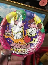 Vintage Garfield Jim Davis Birthday 7” Party Dessert 8 Plates Sealed Cellophane