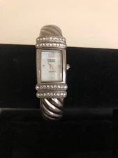 Embassy by Gruen Women's Slim Silver Tone Rhinestone Cuff Bangle Watch