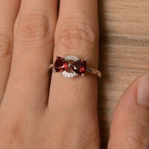 2CT Trillion Lab-Created Red Garnet Women's Wedding Ring 14k White Gold Plated - Picture 2 of 7