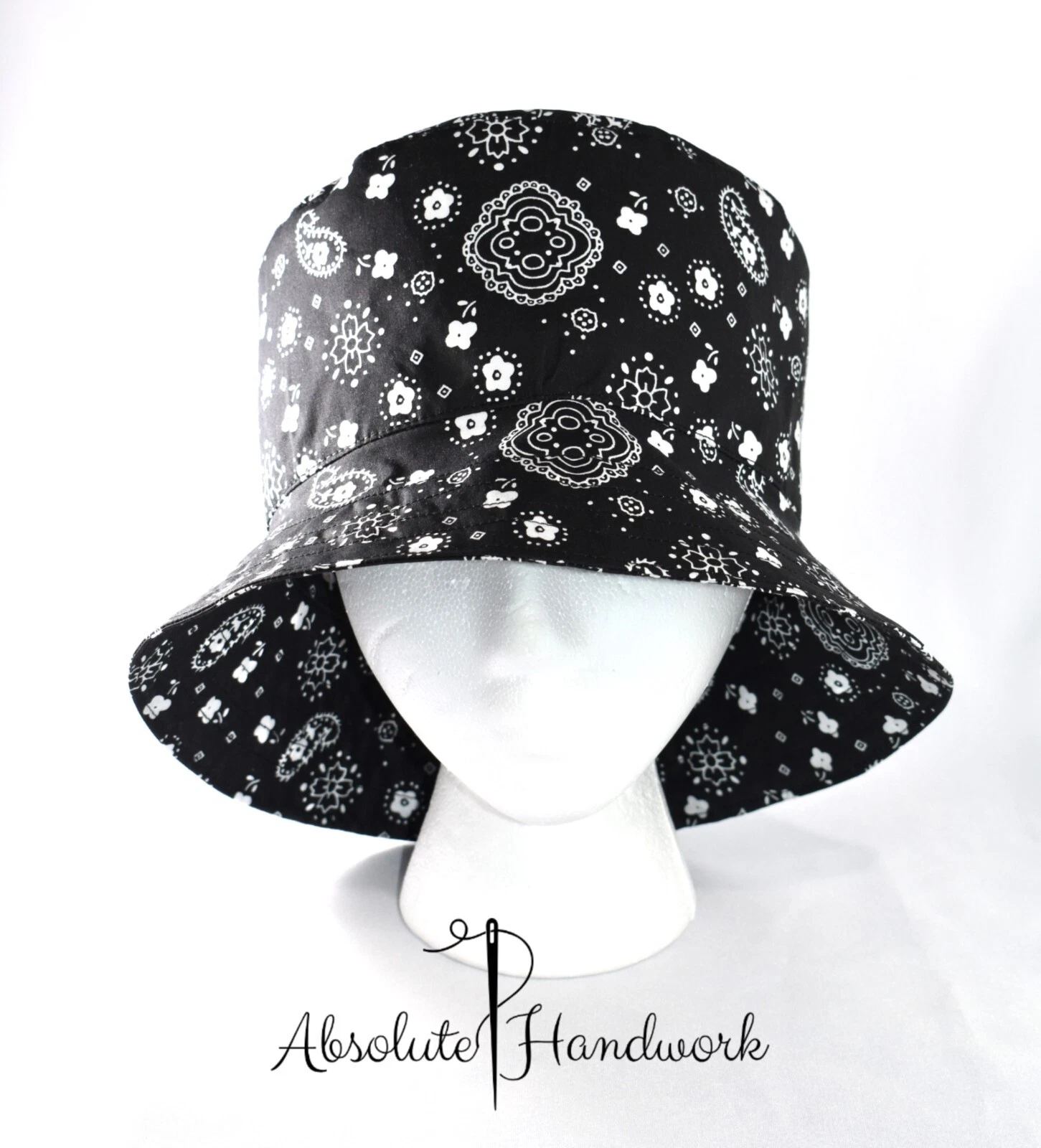 Unisex Teen-Adult 90s Paisley Black Bandana Print Bucket Summer Sun Hat Vacation