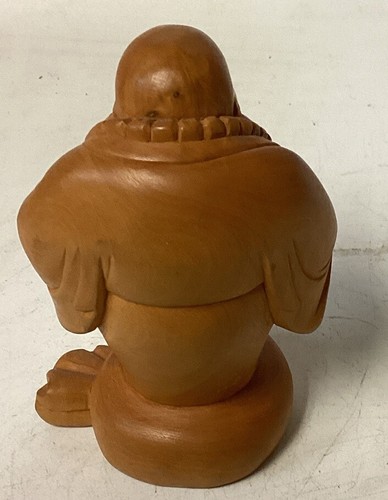 Buddha Statue Hotei Handmade Wood Carving 4” Tall - Picture 2 of 12