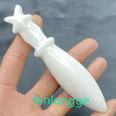 4.7'' Natural White jade Hand carved dagger skull Quartz Crystal Skull Reiki 1pc