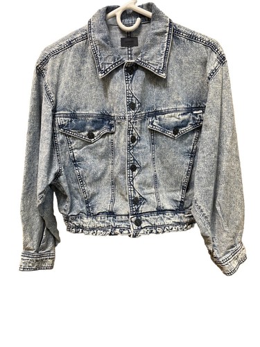 MOTHER The Fly Away Ruffled Denim Blue Button up Jacket Womens XS
