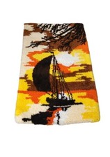 VTG Latch Hook Rug Tapestry Wall Hanging Art 70s Sailboat 39" X 27"