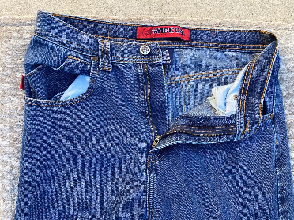 Pantalones de mezclilla para mujer La Meca azul pierna ancha 20 Y2K años 90 holgados hip hop ropa de calle ciudad Foto 4 de 4