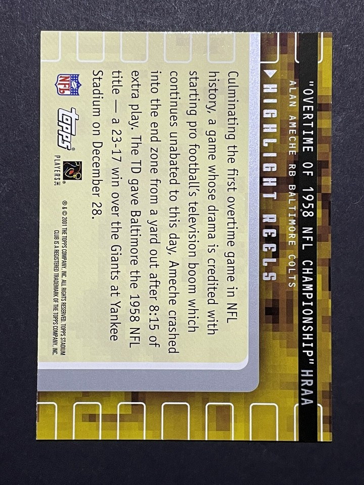 2001 Topps Stadium Club Highlight Reels Alan Ameche Baltimore Colts