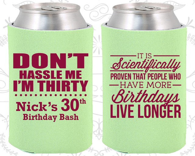 Personalized 30th Birthday Party Favors Koozies (20182) Birthday Bash
