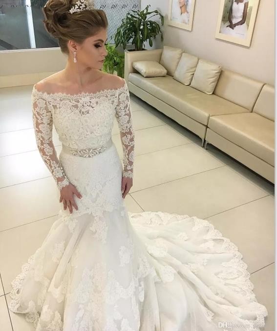 long sleeve lace sheath wedding dress