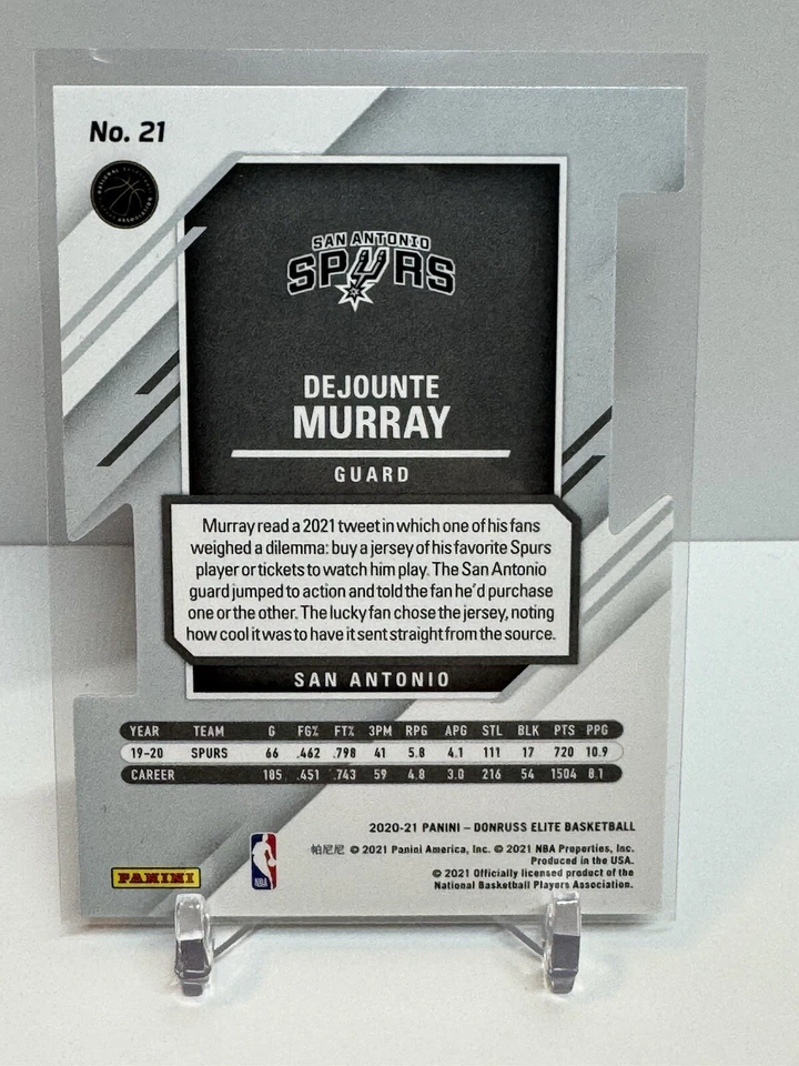DEJOUNTE MURRAY 2020-21 Donruss ELITE #21 Die Cut numbered /95 NOrleans Pelicans - Image 3 of 4