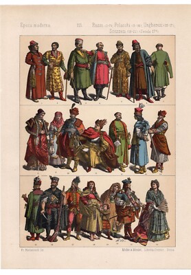 POLAND HUNGARY - Scotland Russia 17th Century Costume 1884 Antique Print w Video