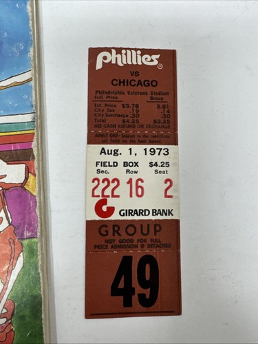 1973 Philadephia Phillies Program (scored) and Ticket Stub Aug 1st Chicago Cubs - Picture 2 of 8