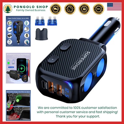 Cigarette Lighter Splitter High Power 180W Double Sockets Fast