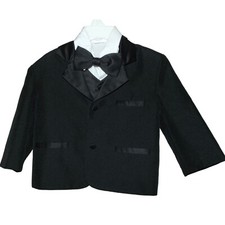 Little Boys Size 2 Black Suit Jacket Shirt Vest  Bow Tie NO PANTS 